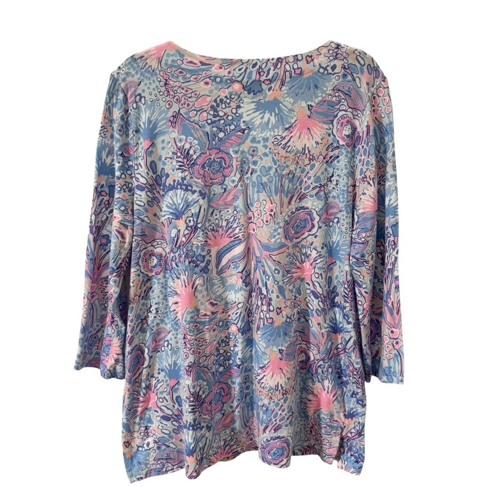 Talbots Lace Trim Tunic in "Flowing Floral" Pink Blue Size Large - Picture 6 of 9